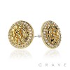 PAIR OF 18K GOLD PLATED MULTI CZ GEMS ROUND INGOT CENTERED NUGGET EARRINGS